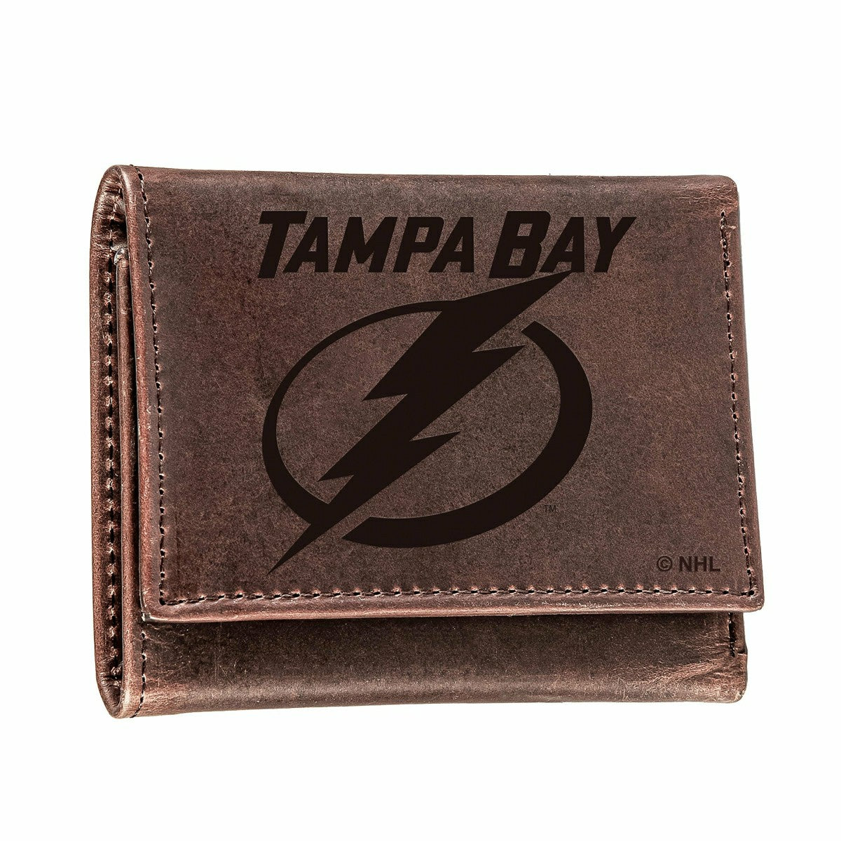 Tampa Bay Lightning, Tri-Fold Wallet, Brown, CH, 100% Genuine Leather - NHL Home