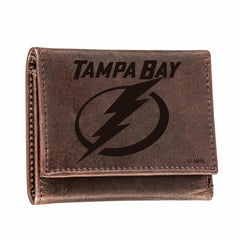 Tampa Bay Lightning, Tri-Fold Wallet, Brown, CH, 100% Genuine Leather - NHL Home