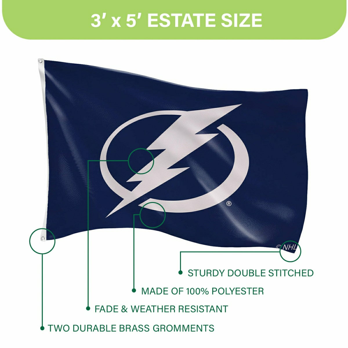 Tampa Bay Lightning Single Sided Flag with 2 Grommets, 3'x5' - NHL Home
