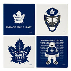 Toronto Maple Leafs Ceramic Coasters Set, 4pcs with Wood Caddy - NHL Home