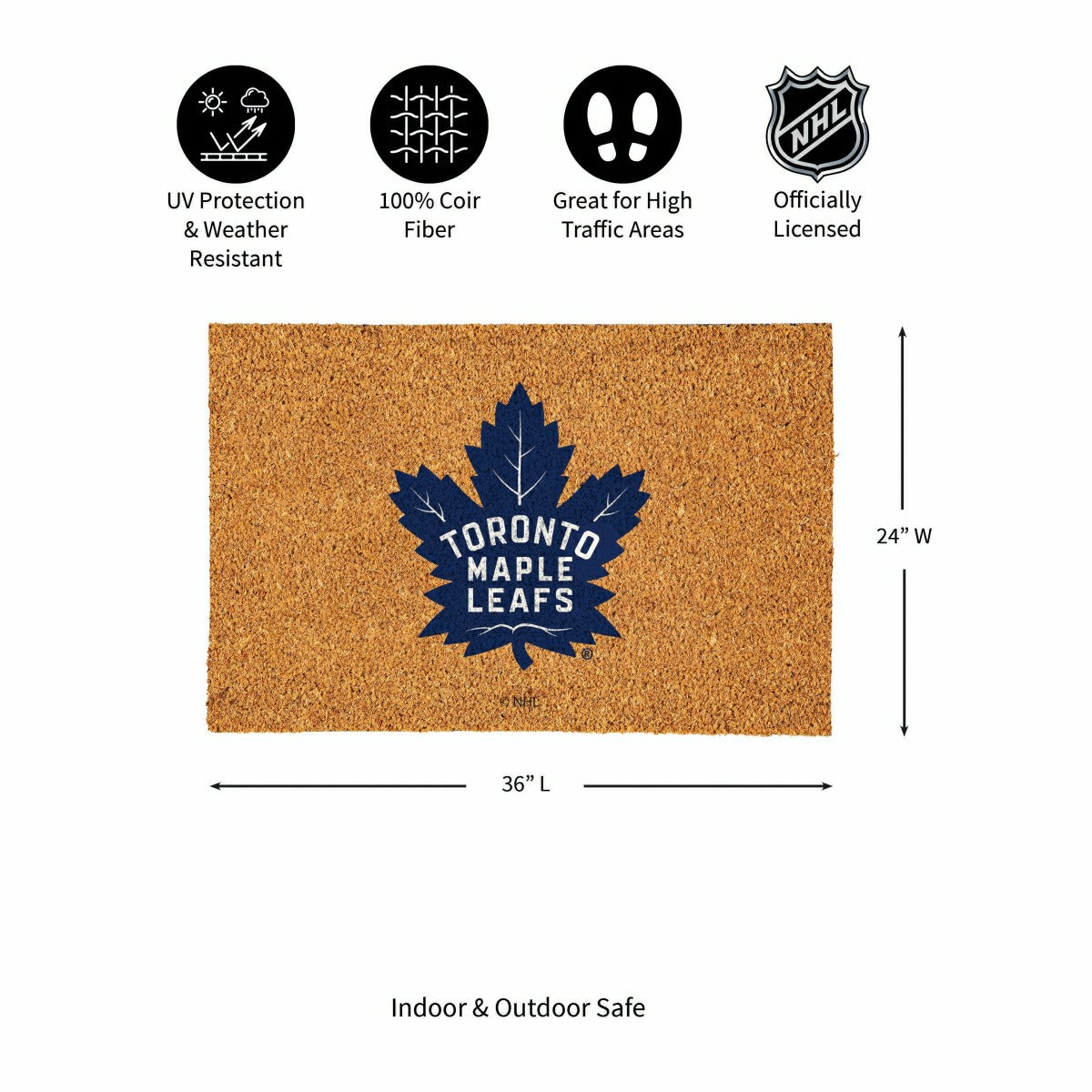 Toronto Maple Leafs Large Full Color Coir Mat, 36"x24" - NHL