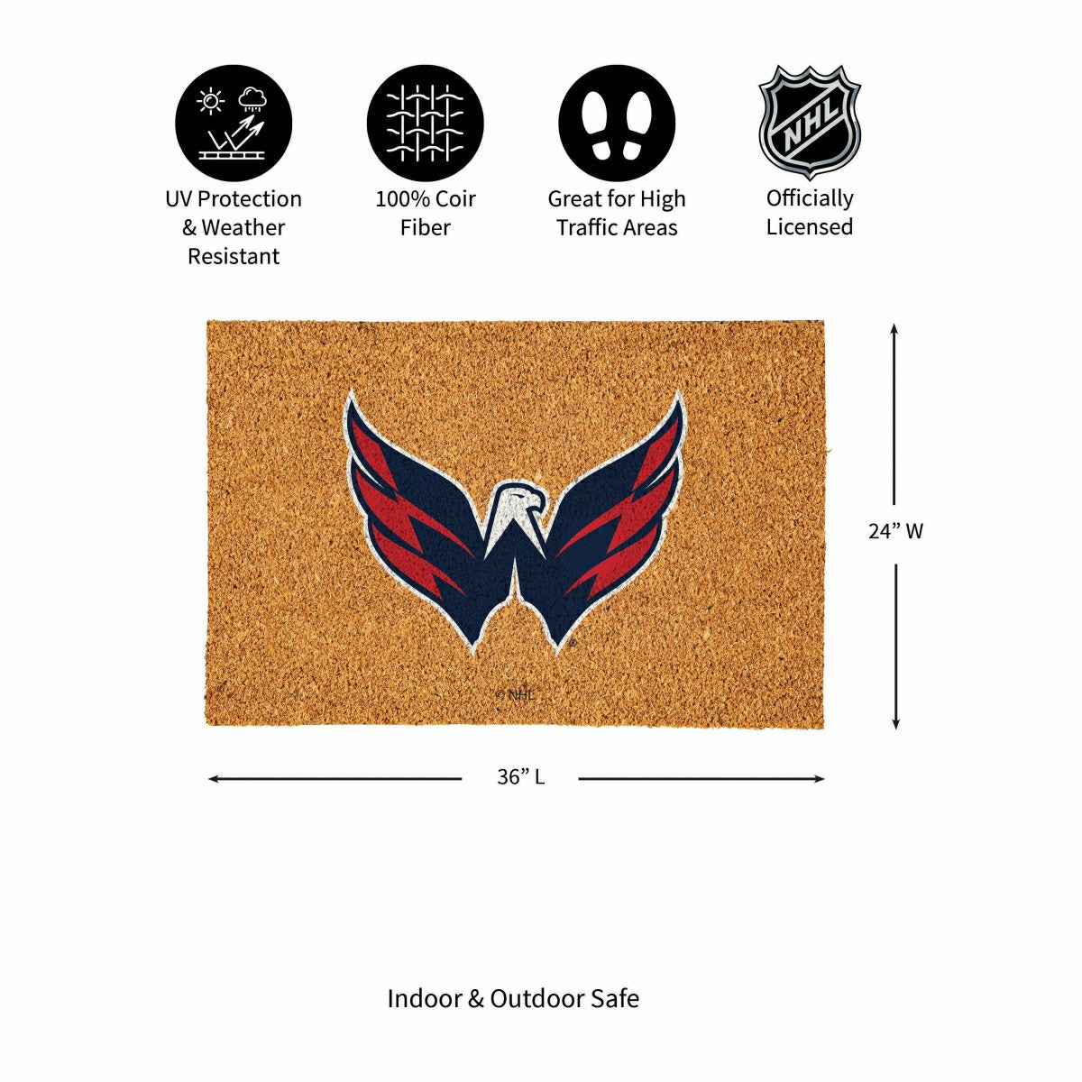 Washington Capitals Large Full Color Coir Mat, 36"x24" - NHL