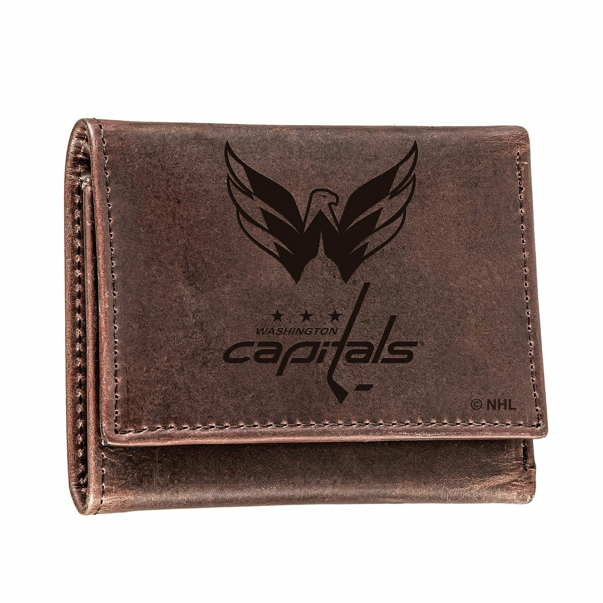 Washington Capitals, Tri-Fold Wallet, Brown, CH, 100% Genuine Leather - NHL Home