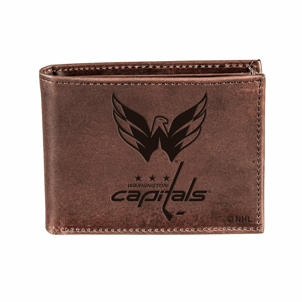 Washington Capitals, Bi-Fold Wallet, Brown, CH, 100% Genuine Leather - NHL Home