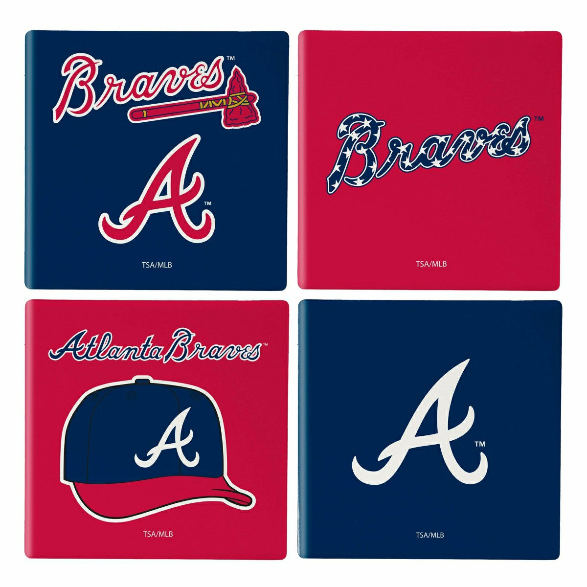 Atlanta Braves Ceramic Coasters Set, 4pcs with Wood Caddy - MLB Home