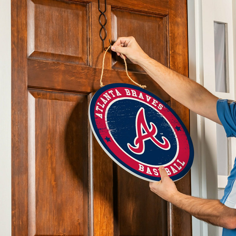 Atlanta Braves Round Door Décor with Hanging Rope, 18x18 - MLB Home