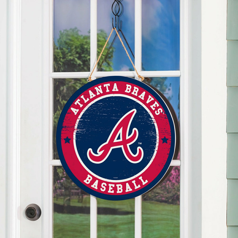 Atlanta Braves Round Door Décor with Hanging Rope, 18x18 - MLB Home