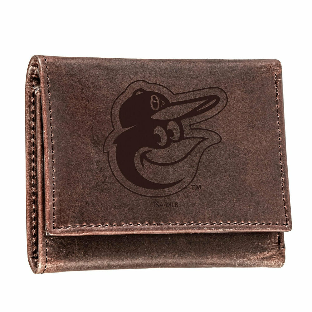 Baltimore Orioles Tri-Fold Wallet Brown 100% Genuine Leather - MLB Home