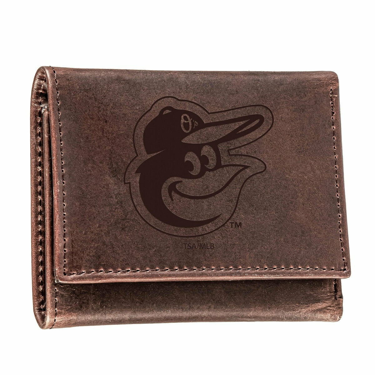 Baltimore Orioles Tri-Fold Wallet Brown 100% Genuine Leather - MLB Home