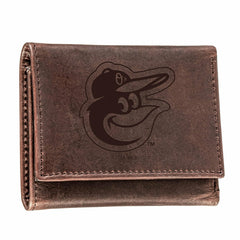 Baltimore Orioles Tri-Fold Wallet Brown 100% Genuine Leather - MLB Home