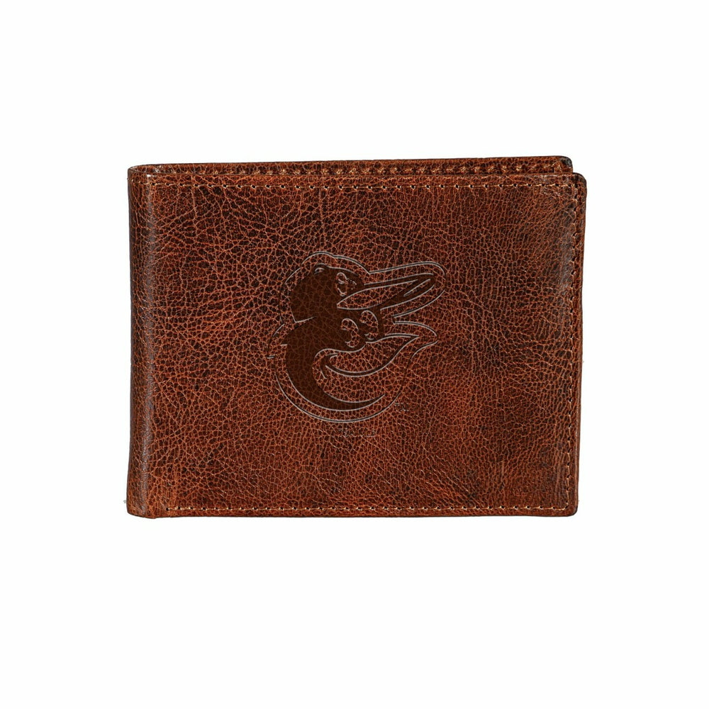 Baltimore Orioles, Embossed 100% Genuine Tumbled Leather Passcase Bi-F - MLB Home