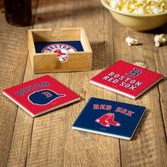 Boston Red Sox Ceramic Coasters Set, 4pcs with Wood Caddy - MLB Home