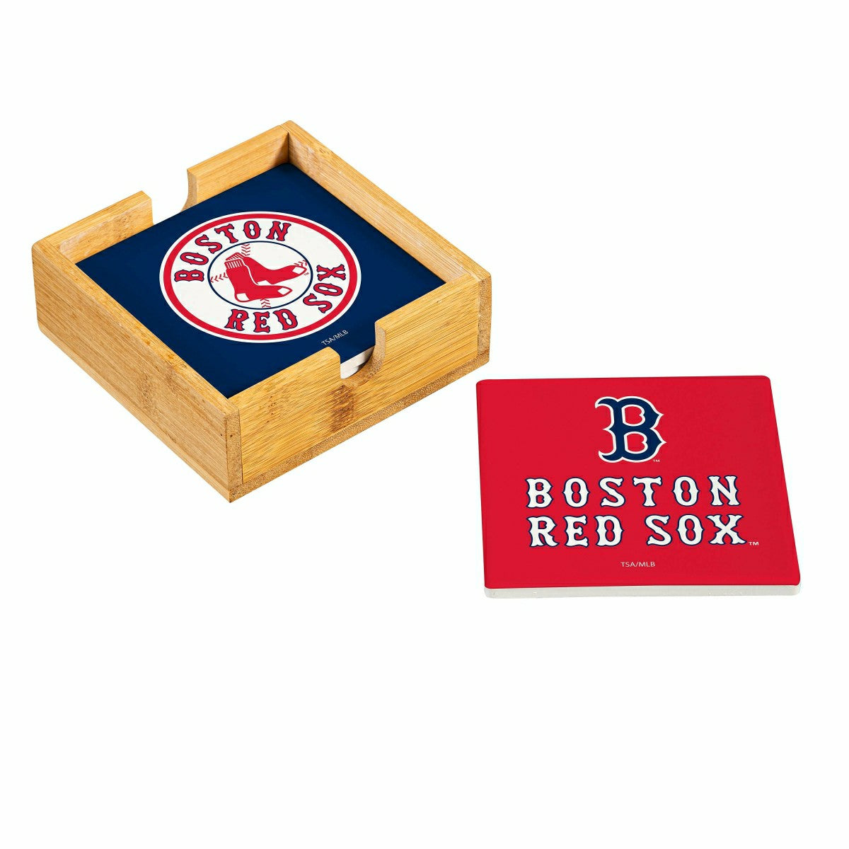 Boston Red Sox Ceramic Coasters Set, 4pcs with Wood Caddy - MLB Home