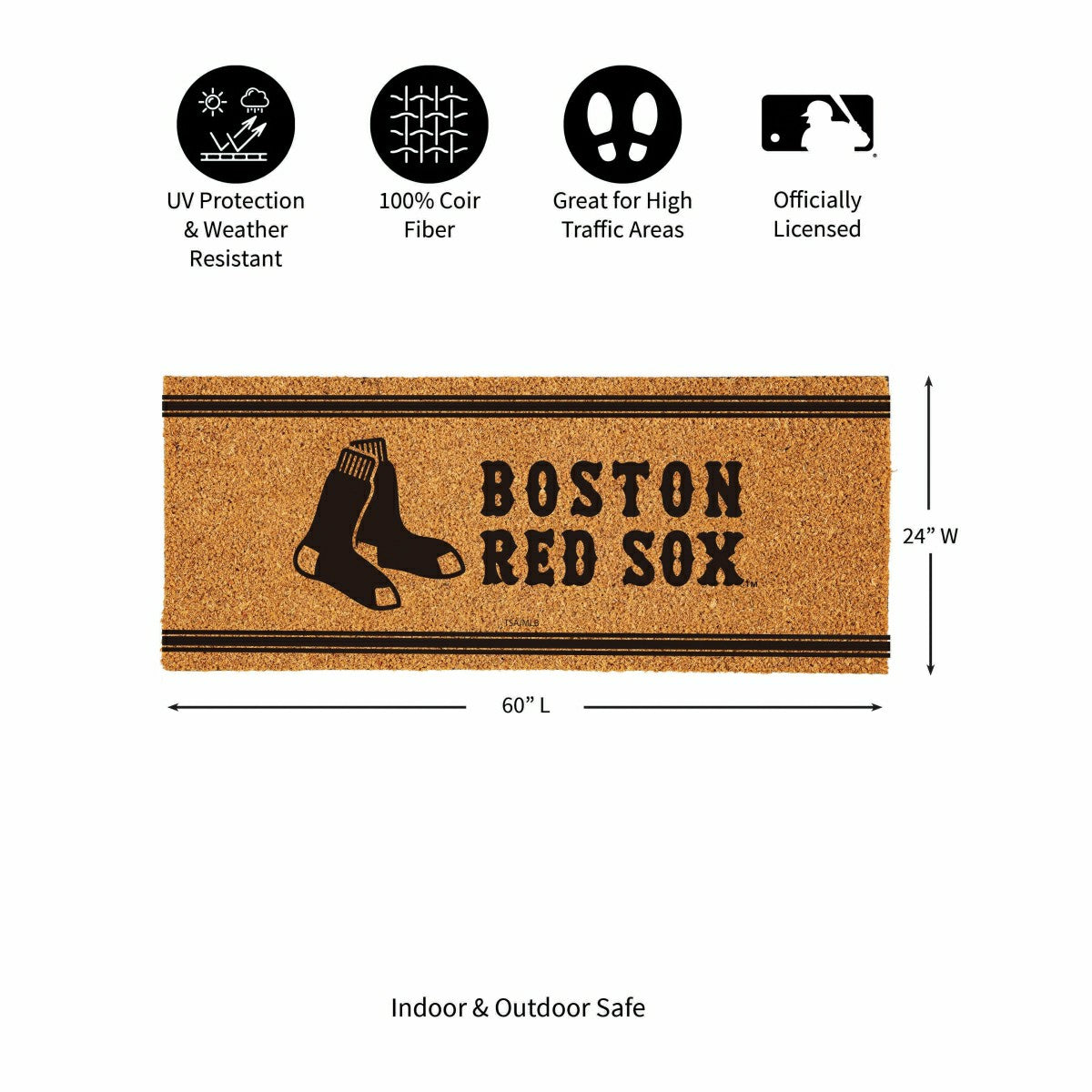 Boston Red Sox Extra Large One Color Coir Mat, 60"x24" - MLB