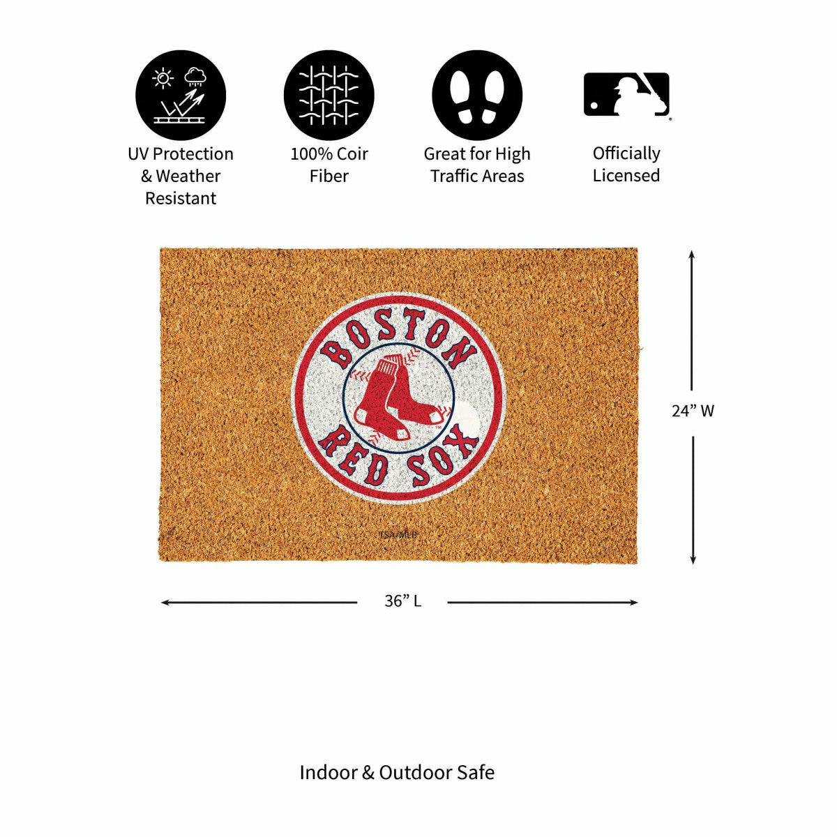 Boston Red Sox Large Full Color Coir Mat, 36"x24" - MLB