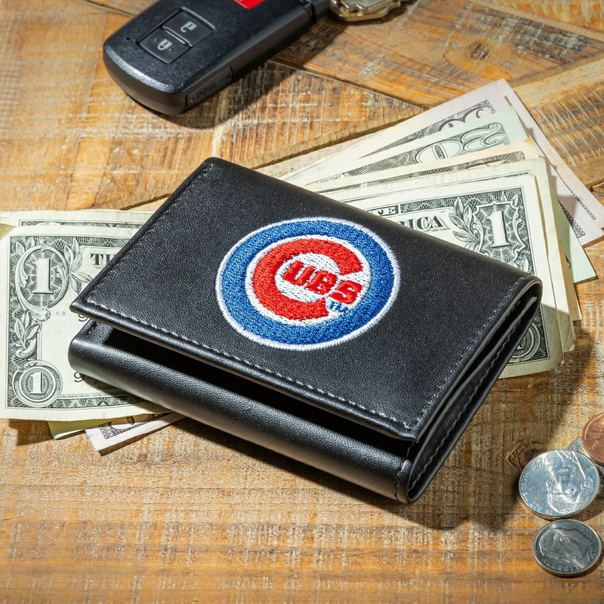 Chicago Cubs Black Tri-Fold Embroidered Wallet - MLB Home