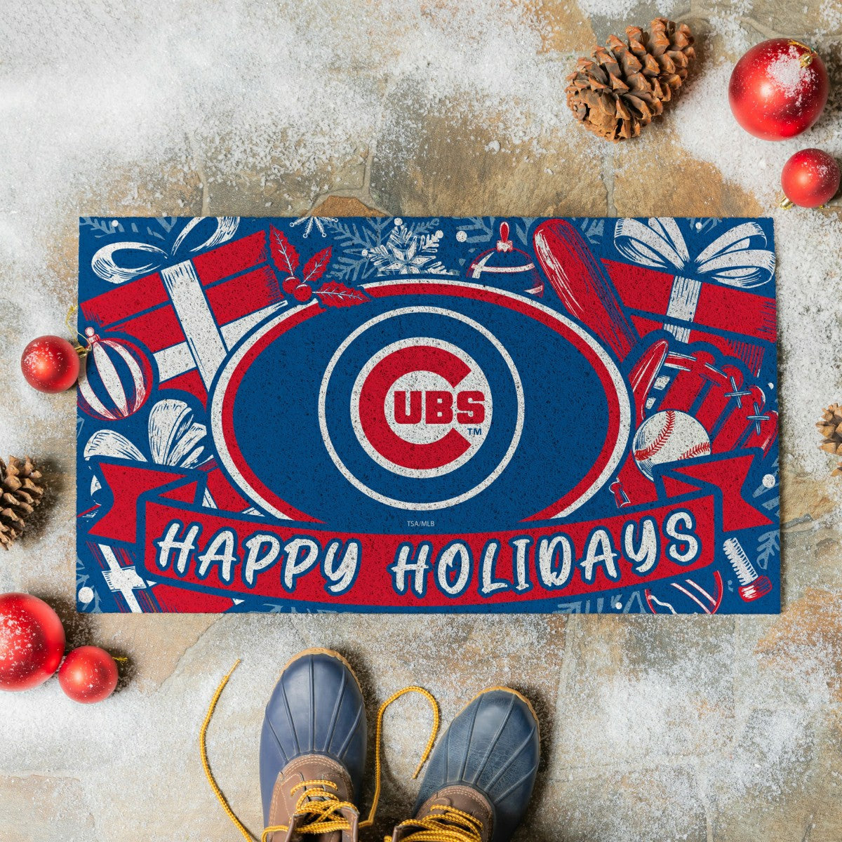 Chicago Cubs Holiday PVC Mat, 28"x16" - MLB