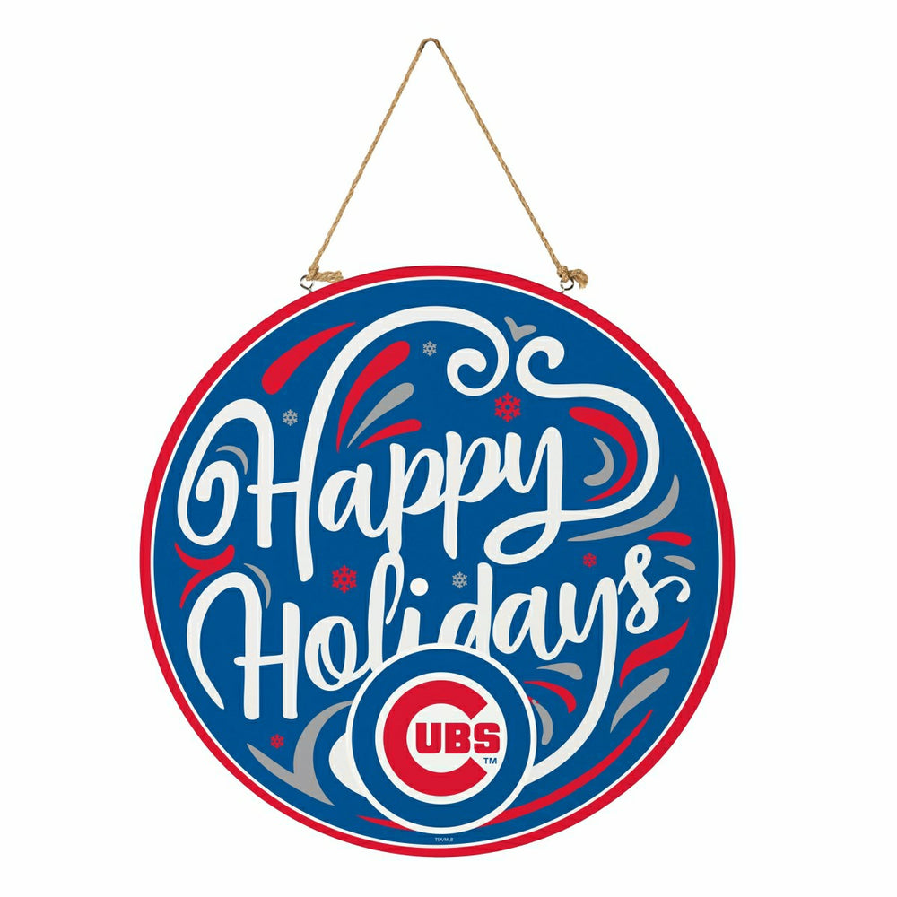 Chicago Cubs Holiday Round Door Décor with Hanging Rope, 18x18 - MLB Home