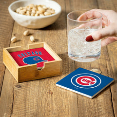 Chicago Cubs Ceramic Coasters Set, 4pcs with Wood Caddy - MLB Home