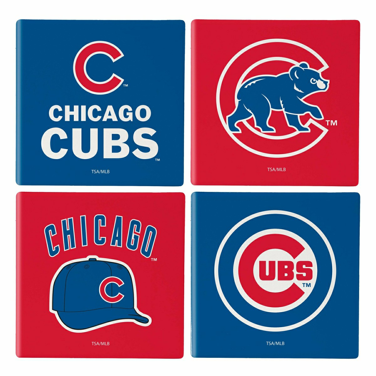 Chicago Cubs Ceramic Coasters Set, 4pcs with Wood Caddy - MLB Home