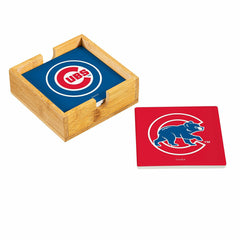 Chicago Cubs Ceramic Coasters Set, 4pcs with Wood Caddy - MLB Home