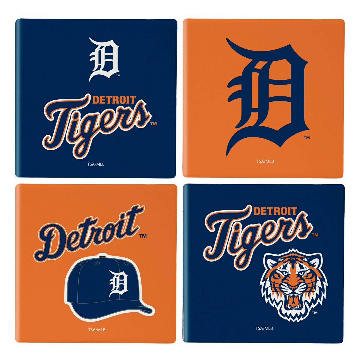 Detroit Tigers Ceramic Coasters Set, 4pcs with Wood Caddy - MLB Home