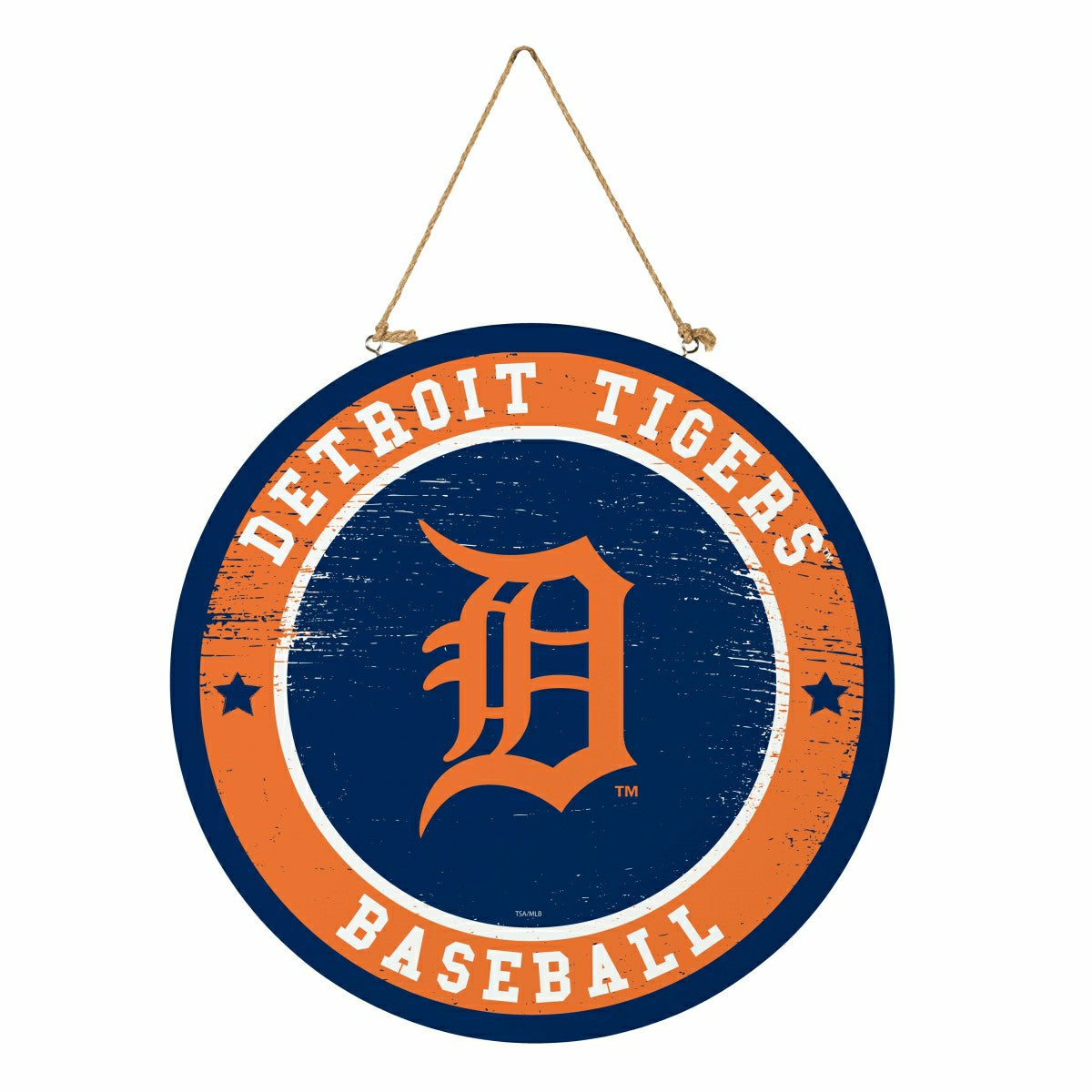 Detroit Tigers Round Door Décor with Hanging Rope, 18x18 - MLB Home