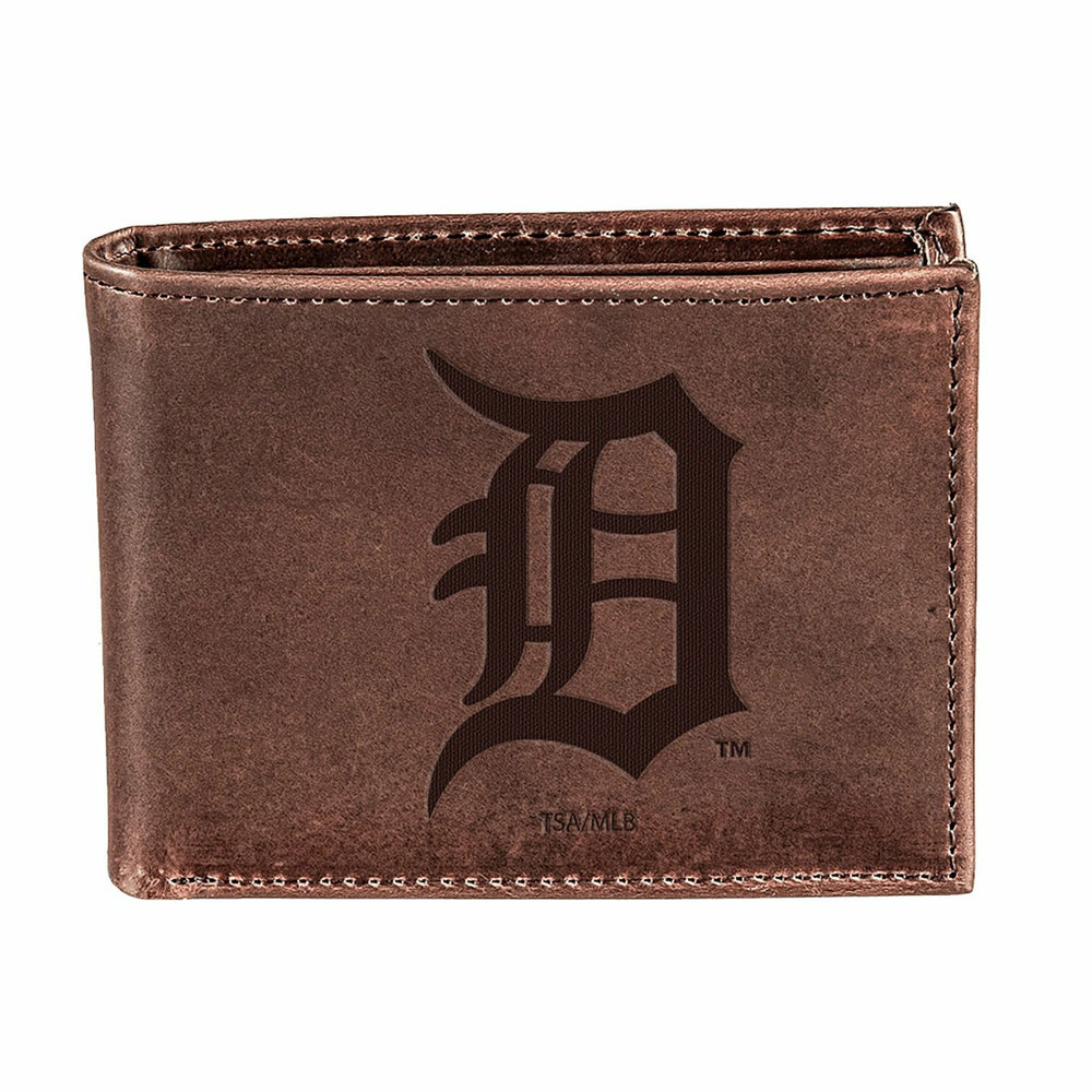 Detroit Tigers Bi-Fold Wallet Brown 100% Genuine Leather - MLB Home