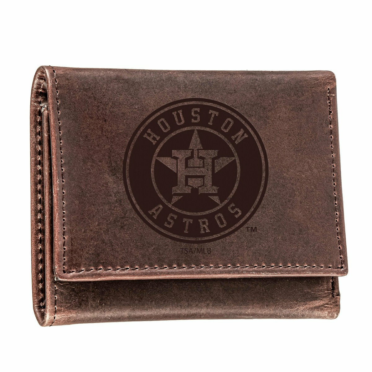 Houston Astros Tri-Fold Wallet Brown 100% Genuine Leather - MLB Home