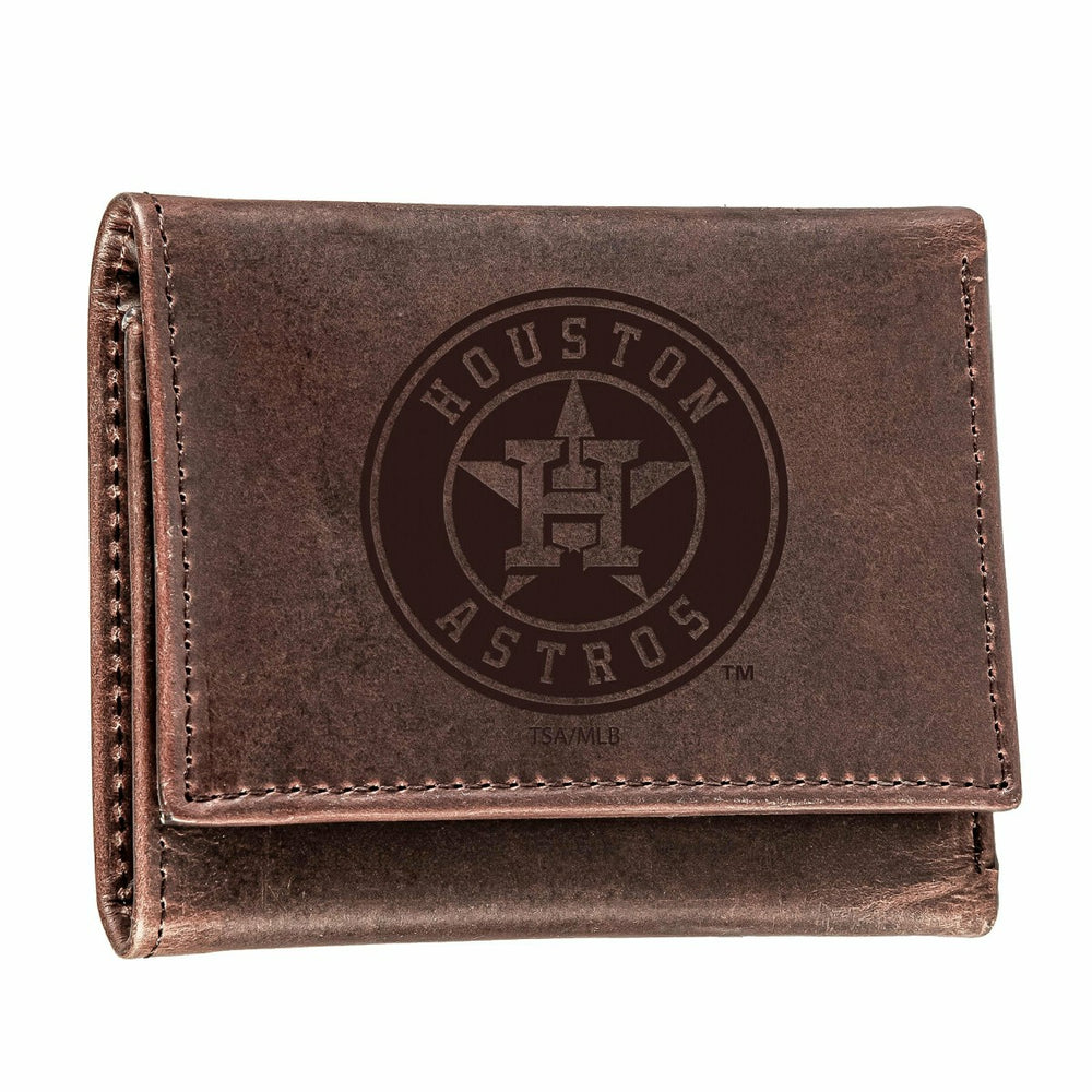 Houston Astros Tri-Fold Wallet Brown 100% Genuine Leather - MLB Home