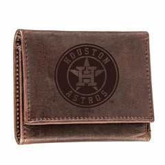 Houston Astros Tri-Fold Wallet Brown 100% Genuine Leather - MLB Home