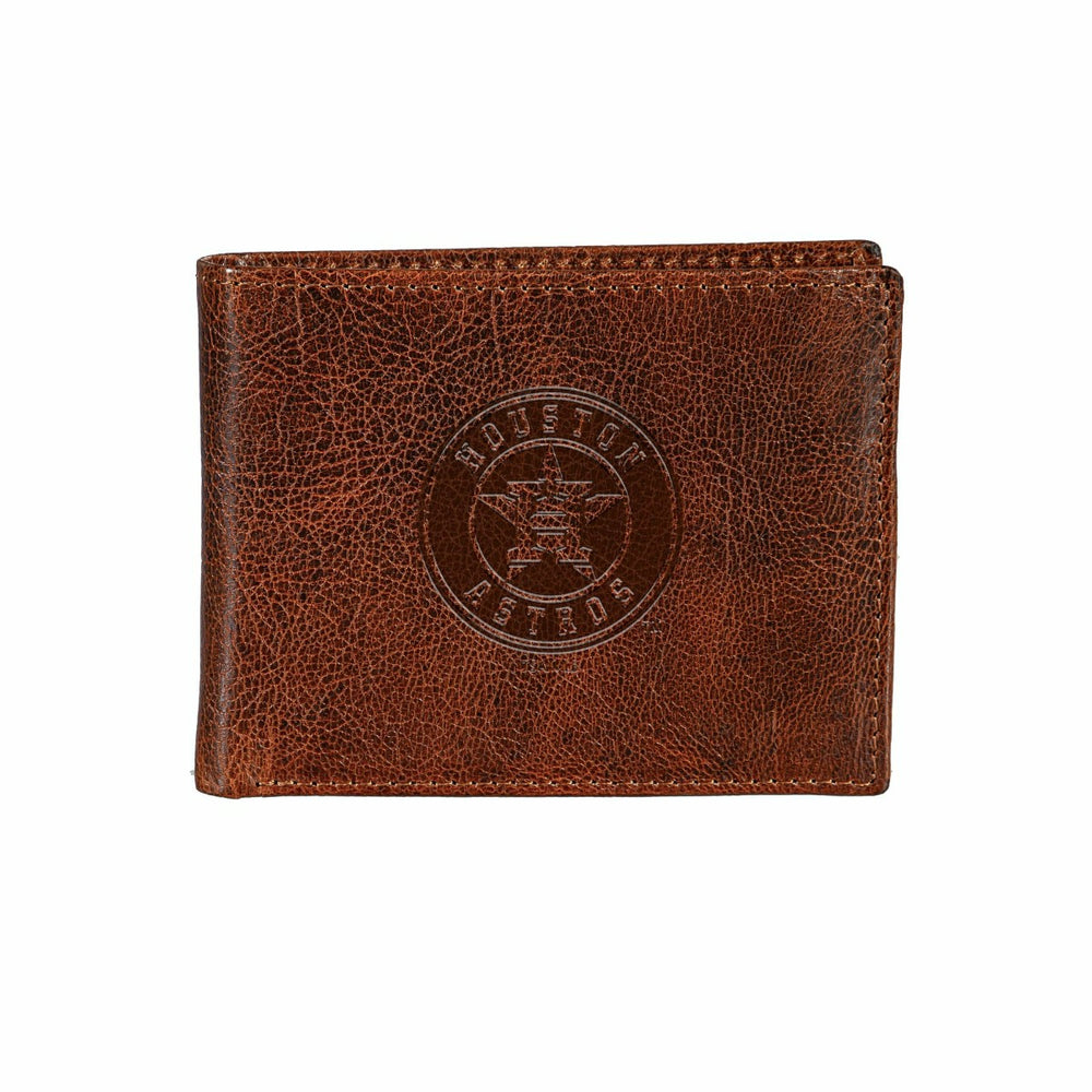 Houston Astros, Embossed 100% Genuine Tumbled Leather Passcase Bi-Fold - MLB Home