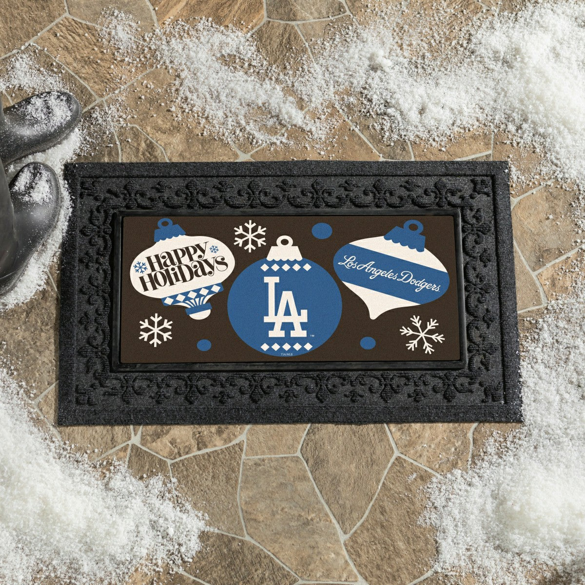 Los Angeles Dodgers Holiday Flocked Coir Sassafras Switch Mat, 22"x10" - MLB