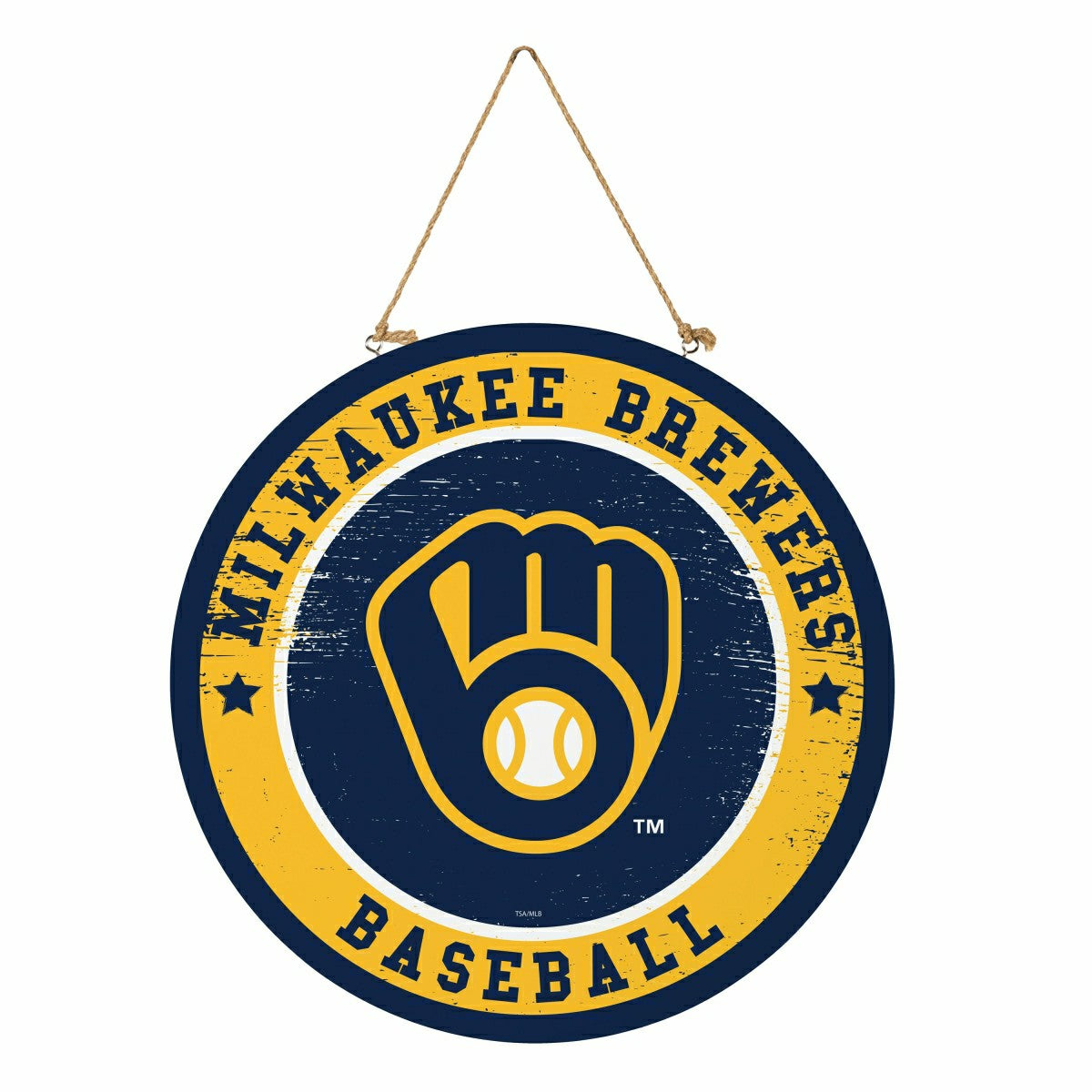 Milwaukee Brewers Round Door Décor with Hanging Rope, 18x18 - MLB Home