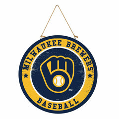 Milwaukee Brewers Round Door Décor with Hanging Rope, 18x18 - MLB Home