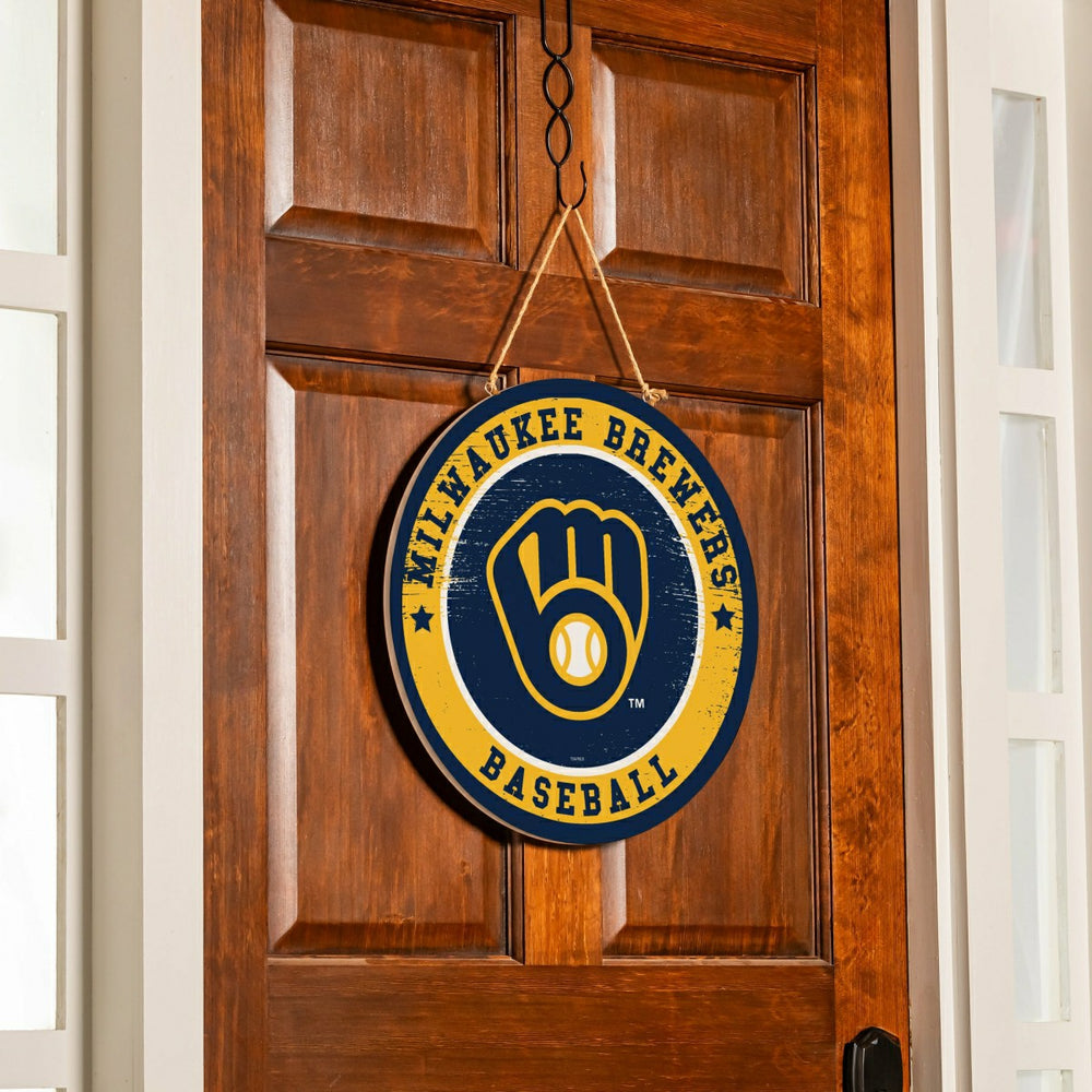 Milwaukee Brewers Round Door Décor with Hanging Rope, 18x18 - MLB Home