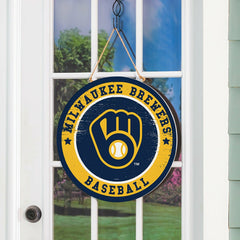 Milwaukee Brewers Round Door Décor with Hanging Rope, 18x18 - MLB Home