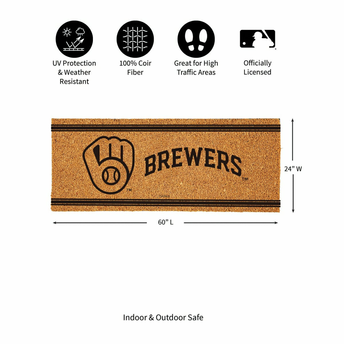 Milwaukee Brewers Extra Large One Color Coir Mat, 60"x24" - MLB
