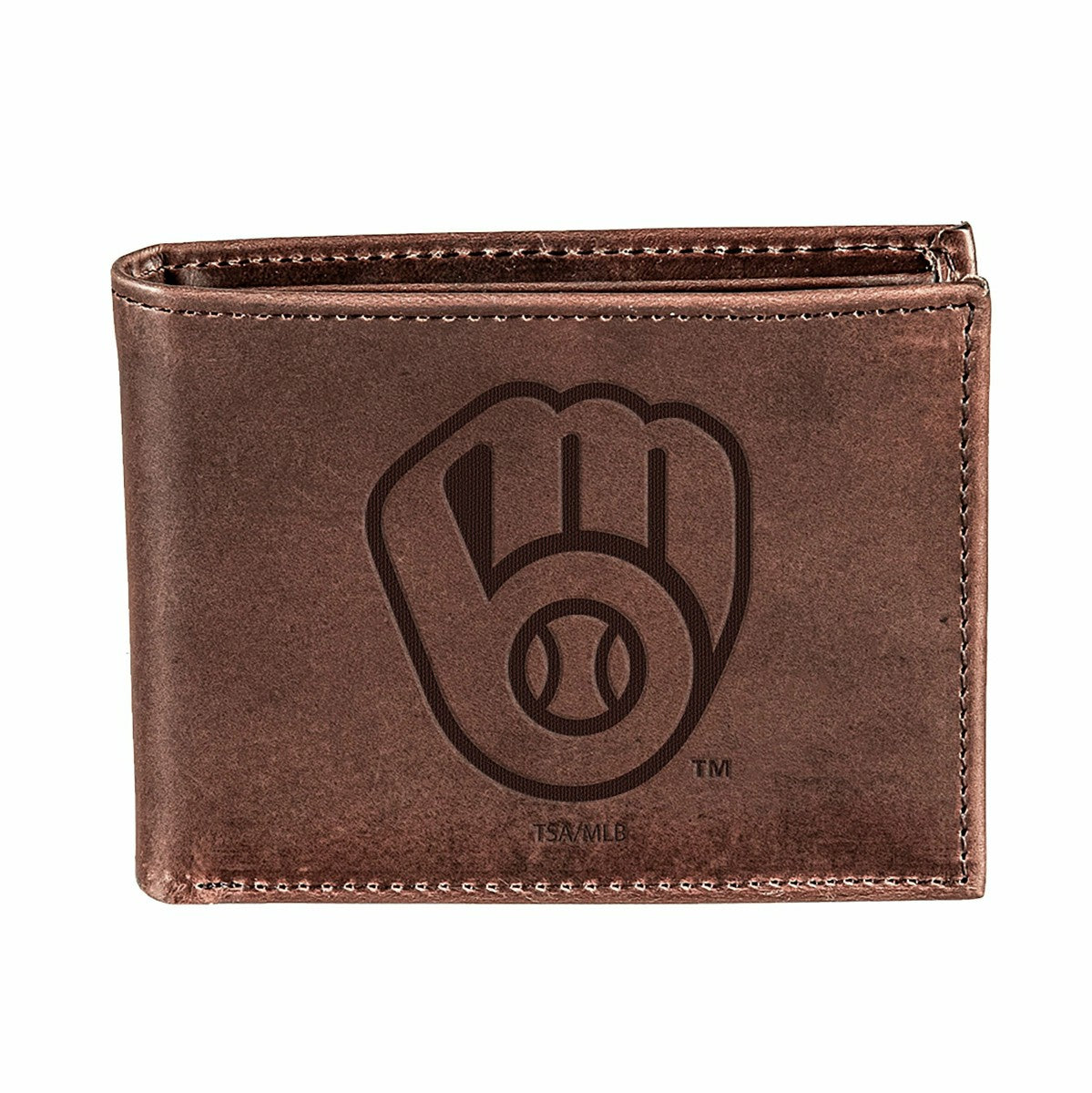 Milwaukee Brewers Bi-Fold Wallet Brown 100% Genuine Leather - MLB Home