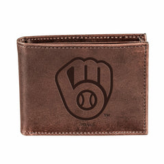 Milwaukee Brewers Bi-Fold Wallet Brown 100% Genuine Leather - MLB Home