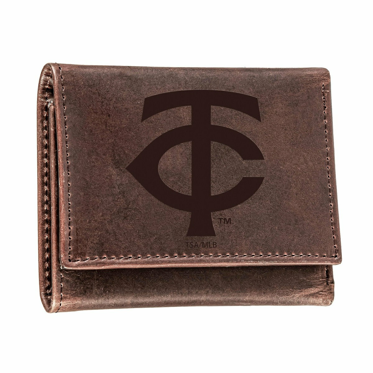 Minnesota Twins Tri-Fold Wallet Brown 100% Genuine Leather - MLB Home