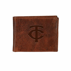 Minnesota Twins, Embossed 100% Genuine Tumbled Leather Passcase Bi-Fol - MLB Home