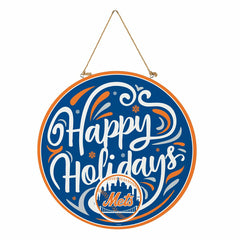 New York Mets Holiday Round Door Décor with Hanging Rope, 18x18 - MLB Home