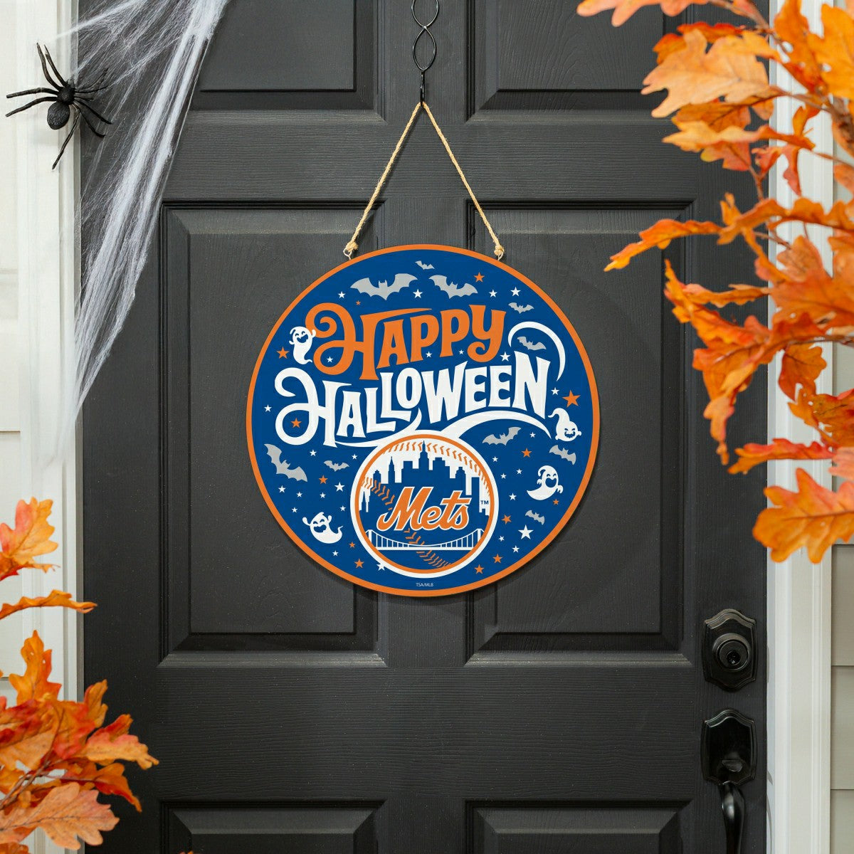 New York Mets Halloween Round Door Décor with Hanging Rope, 18x18 - MLB Home