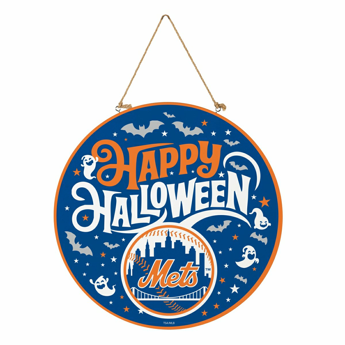 New York Mets Halloween Round Door Décor with Hanging Rope, 18x18 - MLB Home