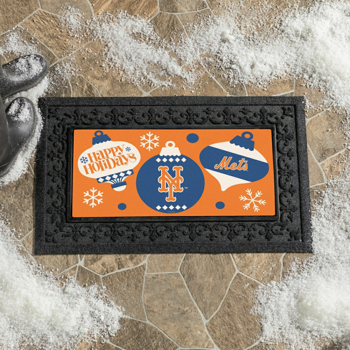 New York Mets Holiday Flocked Coir Sassafras Switch Mat, 22"x10" - MLB