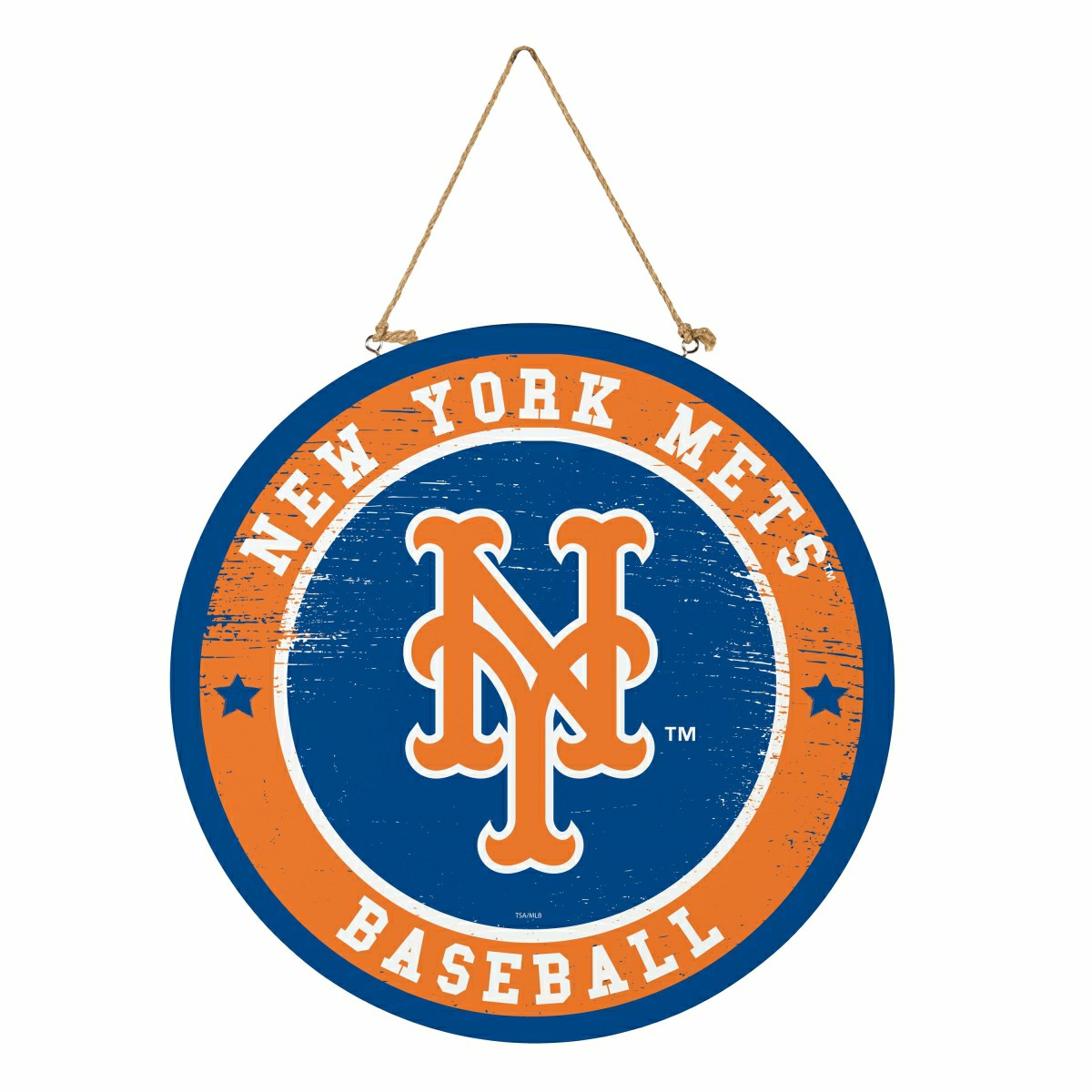 New York Mets Round Door Décor with Hanging Rope, 18x18 - MLB Home