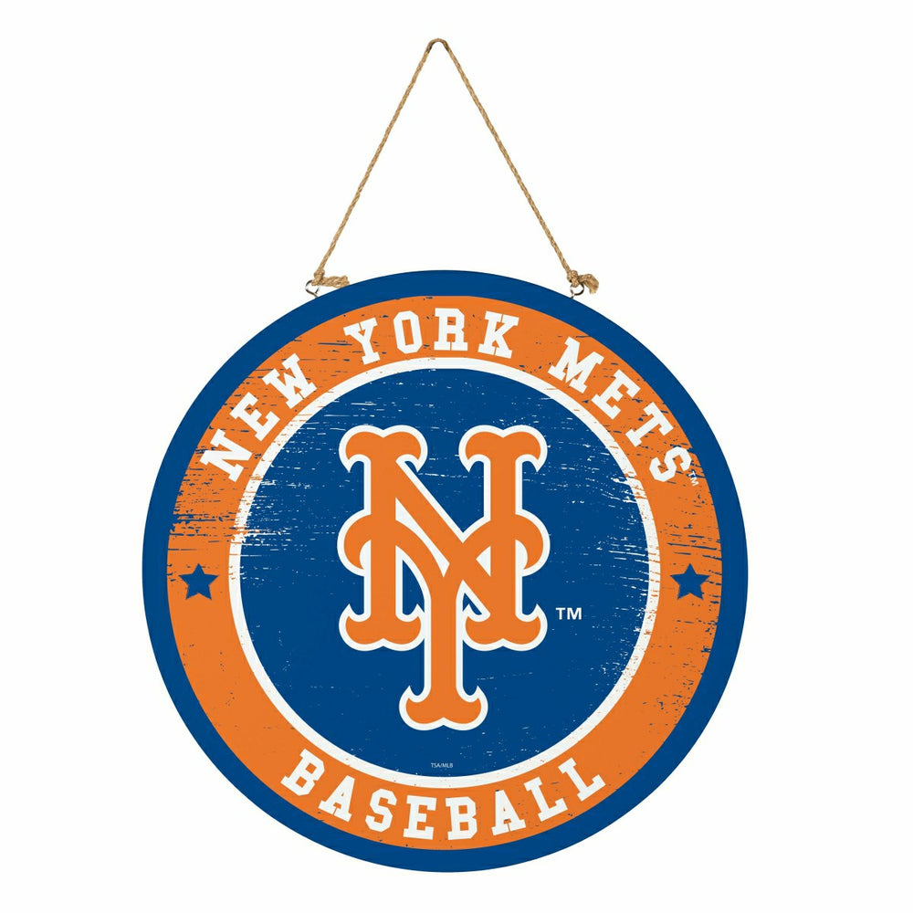 New York Mets Round Door Décor with Hanging Rope, 18x18 - MLB Home