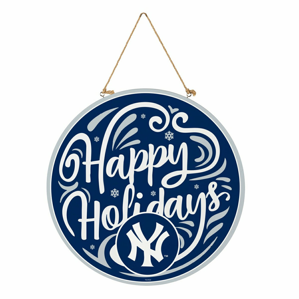 New York Yankees Holiday Round Door Décor with Hanging Rope, 18x18 - MLB Home