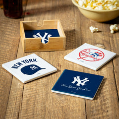 New York Yankees Ceramic Coasters Set, 4pcs with Wood Caddy - MLB Home